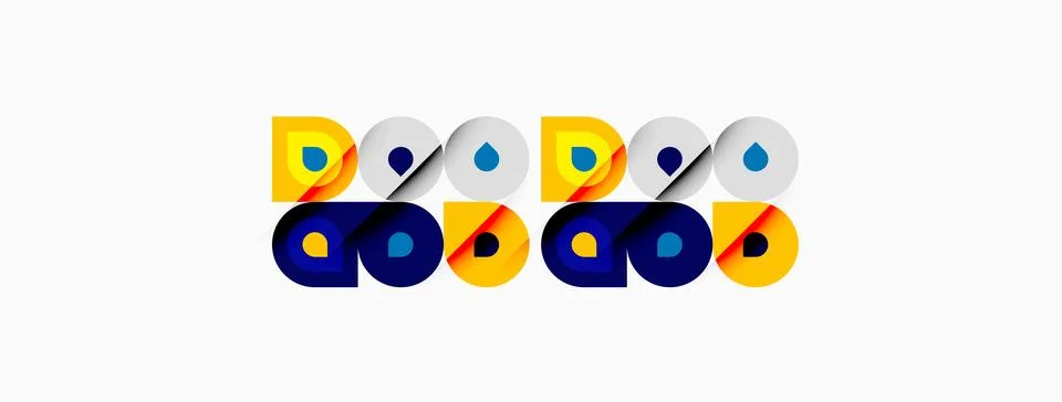 Abstract graphic design features repeating circular motifs. Yellow, blue, o.. Stock Illustration
