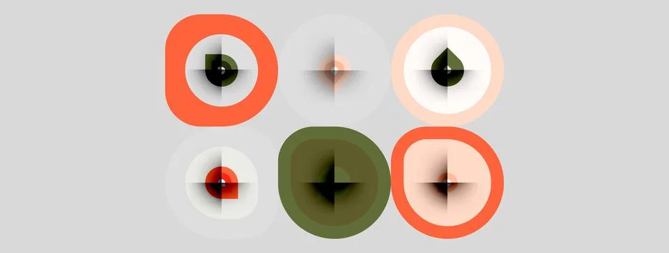 Abstract graphic design features six circular elements. Colors include orange イラスト素材
