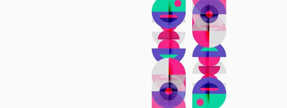 Abstract graphic design features stacked colorful circles, forming letter D Stock Illustration