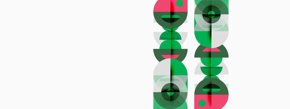Abstract graphic design features stacked circles, red, green, black colors. Stock Illustration