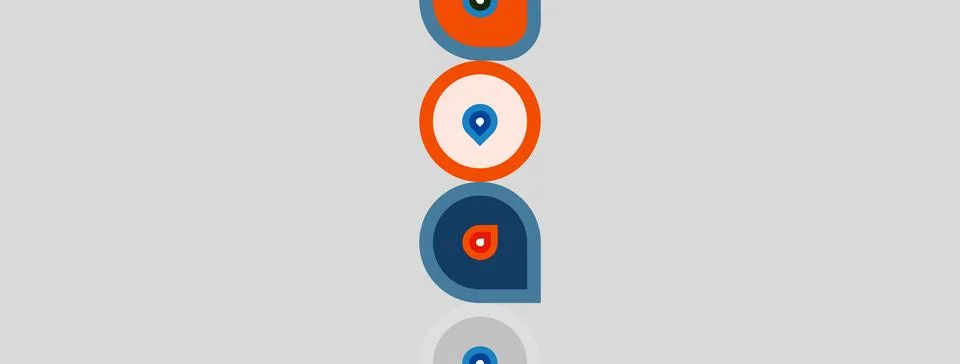 Abstract graphic design features stacked shapes. Orange, blue tones dominate Illustrazione stock