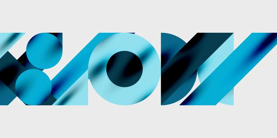 Abstract graphic design features stylized text elements. Blue hues dominate Stock Illustration