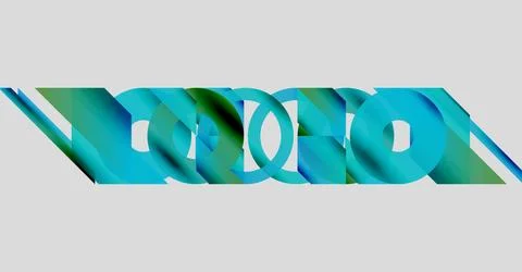 Abstract graphic design features stylized text. Blue, teal hues create layered, イラスト素材