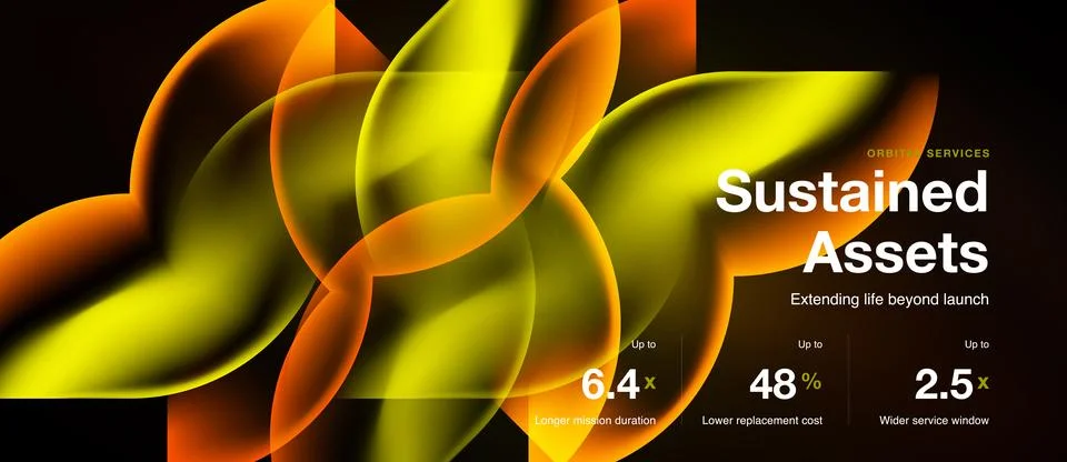 Abstract graphic design features vibrant yellow, orange hues. Text highlights Stock Illustration