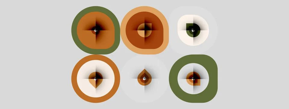 Abstract graphic design featuring circular shapes, varying shades brown, oliv Stock Illustration