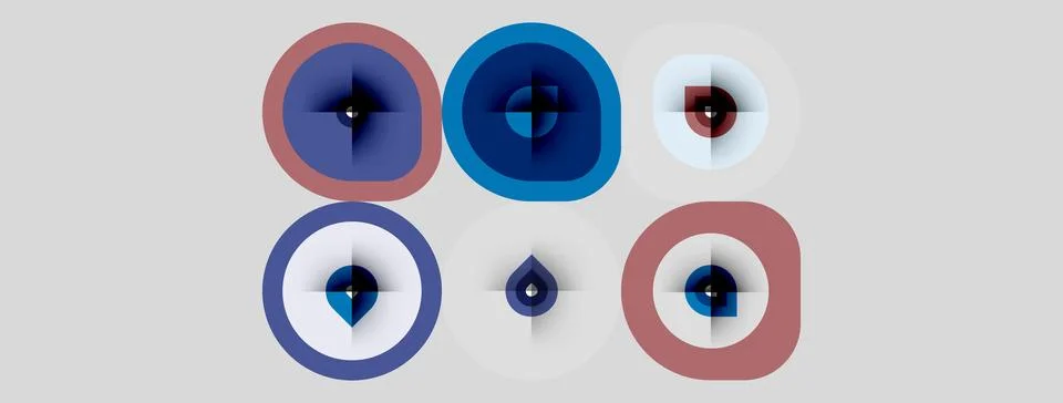 Abstract graphic design featuring circular shapes, varying sizes, blue, pink Stock Illustration