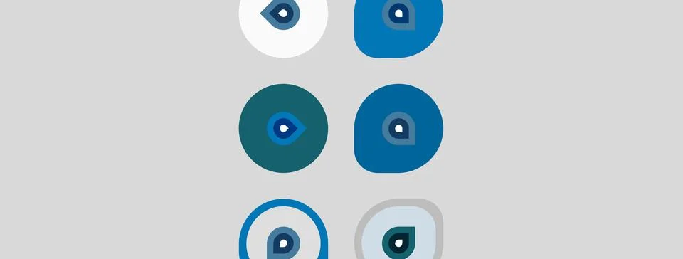 Abstract graphic design featuring six circular icons. Each icon contains sm.. 库存插图