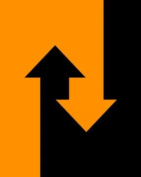 Abstract graphic design featuring an upward black arrow and a downward oran.. Stock Illustration
