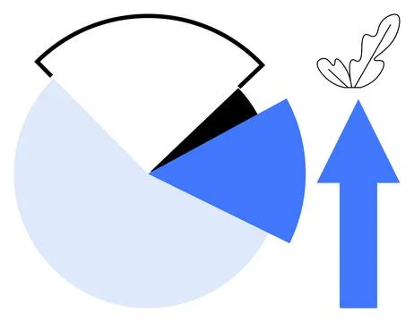 Abstract Graphic Design Pie Chart, Arrow, and Leaf Element in Minimalist Styl Illustrazione stock
