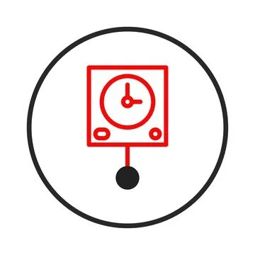 Abstract graphic design of a stylized pendulum clock icon with red lines an.. Stock Illustration