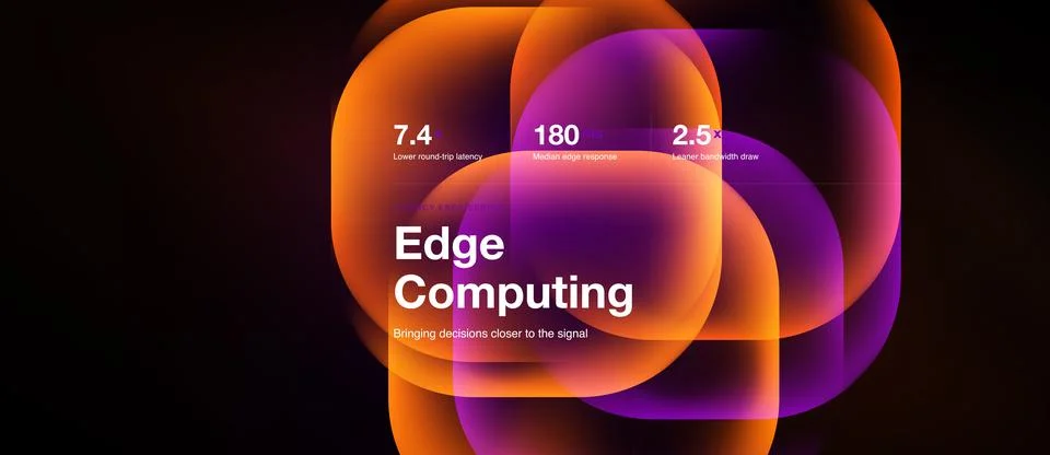 Abstract graphic displays edge computing concept. Numbers highlight latency, 스톡 일러스트