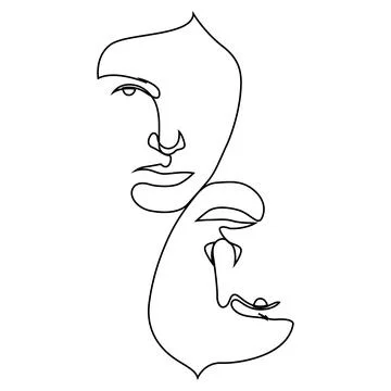 Abstract graphic drawing two faces. Mirror faces continuous line drawing. Vector Stock Illustration