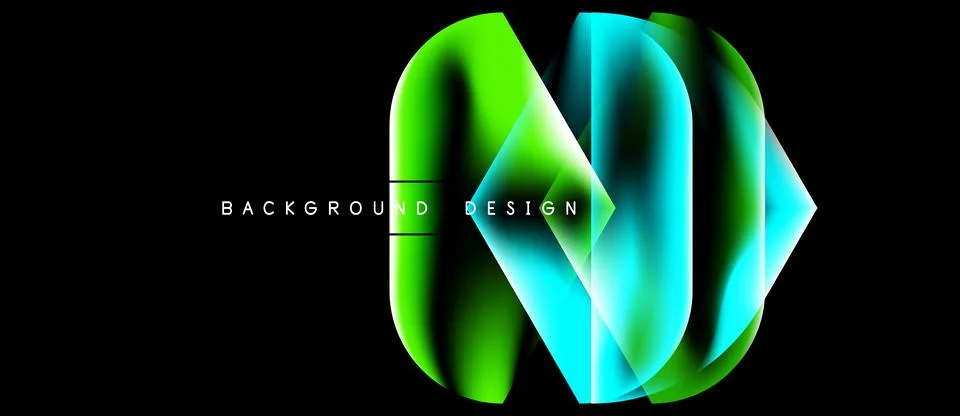 Abstract graphic element. Bright green, blue layers create flowing shape on Illustrazione stock