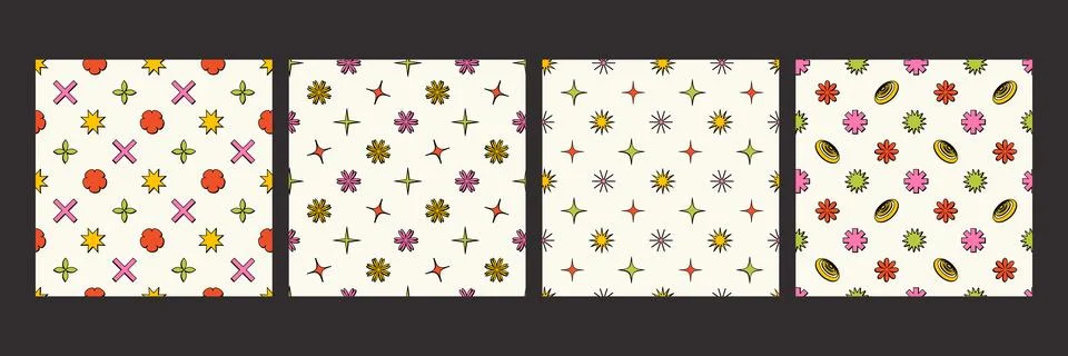 Abstract graphic elements seamless pattern set. Brutal figure in trendy neobr Stock Illustration