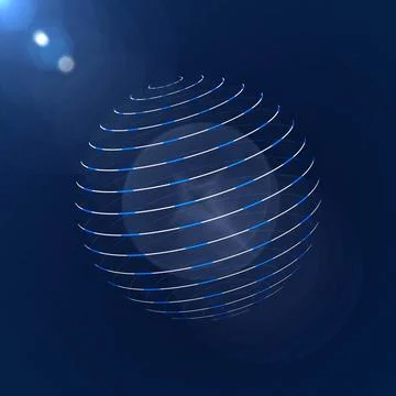 Abstract graphic elements with transparent sphere and rings around in blue Illustrazione stock