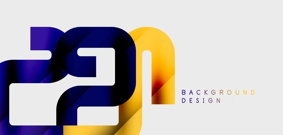 Abstract graphic features bold numbers, vibrant blue, gold hues. Modern desig Stock Illustration