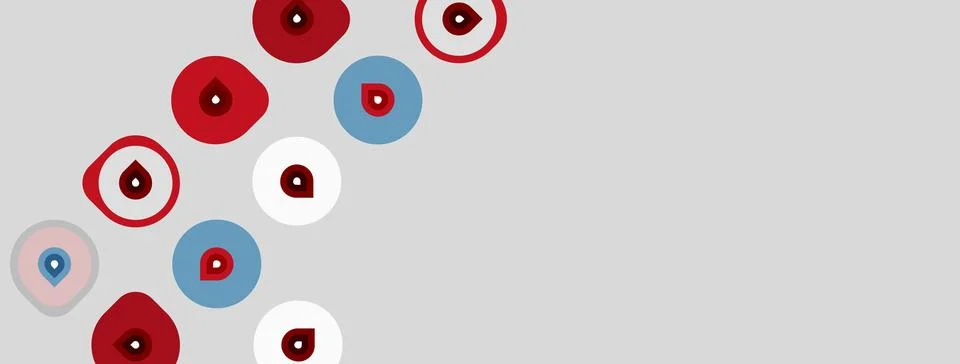 Abstract graphic features circular shapes, red and blue hues. Minimalist desi 스톡 일러스트