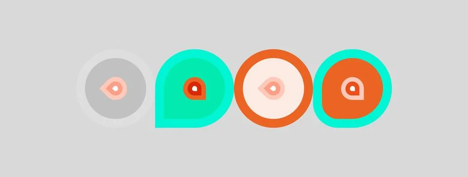 Abstract graphic features four circular designs. Each includes concentric r.. 스톡 일러스트