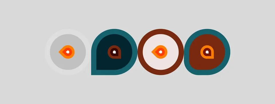 Abstract graphic features four circular designs. Each includes eye motif, Stockillustratie