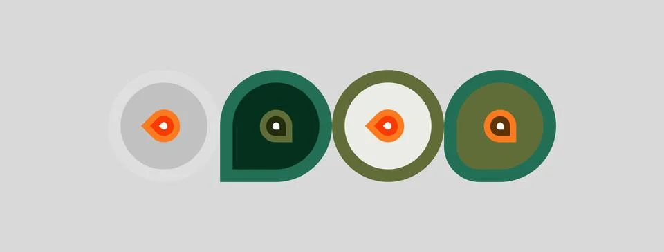 Abstract graphic features four circular designs. Each includes central eye .. Stock Illustration