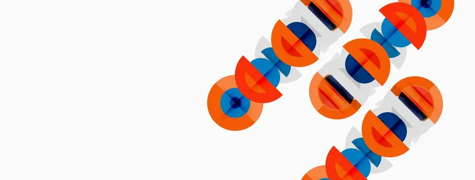 Abstract graphic features repeating circular elements. Orange, blue, gray c.. 库存插图