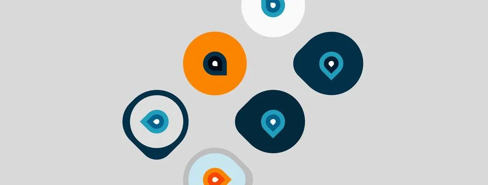 Abstract graphic features rounded shapes resembling eyes. Colors include blue 库存插图