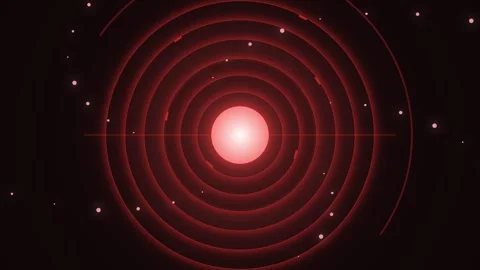 Abstract graphic featuring a bright central red circle surrounded by concen.. Stock Footage 346733527