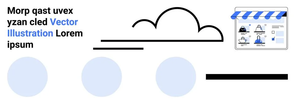 Abstract graphic featuring cloud shape, blue dashboard storefront symbol, and Stock Illustration