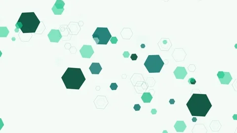 Abstract graphic featuring floating green and teal geometric hexagons of va.. Stock Footage 346188534