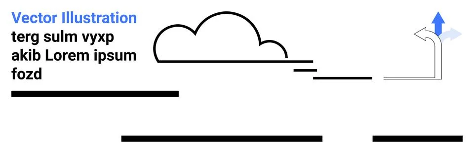 Abstract graphic featuring a simple cloud, an upward arrow, black horizontal  イラスト素材