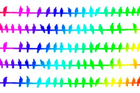 Abstract graphic image with rainbow gradient and silhouettes of pigeons on po Stock-Illustration