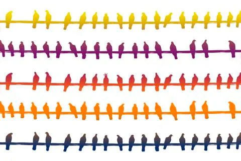 Abstract graphic image with rainbow gradient and silhouettes of pigeons on po Stock-Illustration