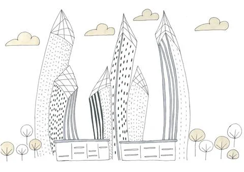 Abstract graphic image of a residential complex with multi-storey buildings Stock Illustration