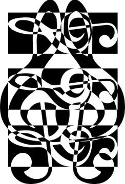 Abstract graphic of music clef pattern with black and white chess style design Stock Illustration
