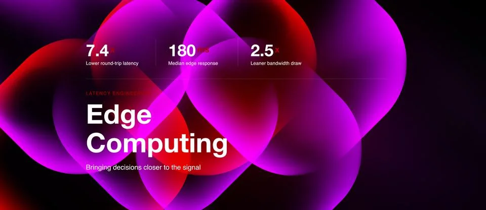 Abstract graphic promoting edge computing. Displays latency, response time, Stock Illustration