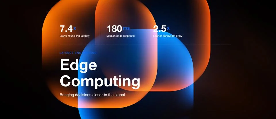 Abstract graphic promoting edge computing. Displays latency, response time, Stock Illustration