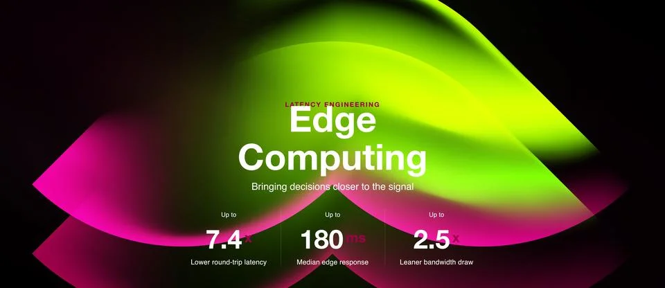 Abstract graphic showcases edge computing concept. Vibrant pink, green hues Stock Illustration