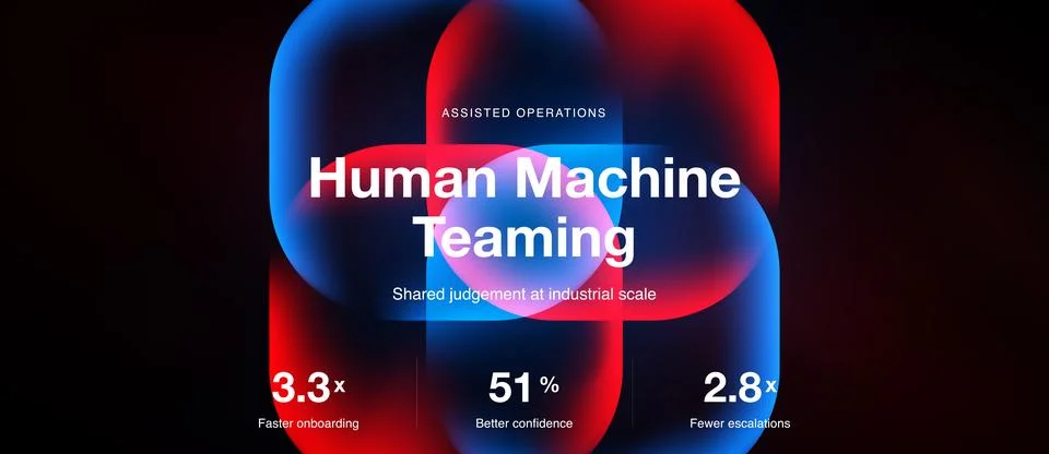 Abstract graphic showcases human machine teaming concept. Metrics highlight Stock Illustration