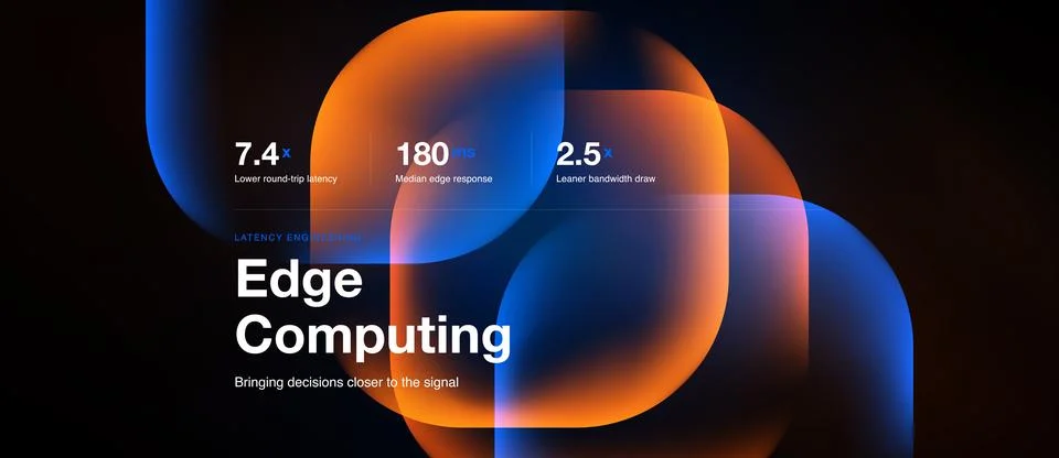Abstract graphic showcasing edge computing benefits. Numbers highlight latenc 库存插图