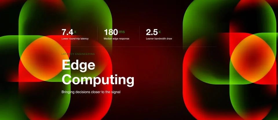Abstract graphic showcasing edge computing concept. Metrics highlight latency Stock Illustration