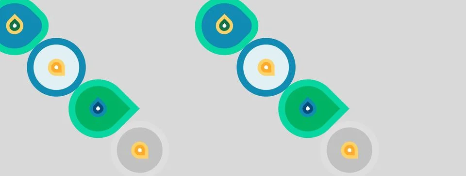 Abstract graphic shows repeating pattern. Circles, diamonds, droplets form 스톡 일러스트
