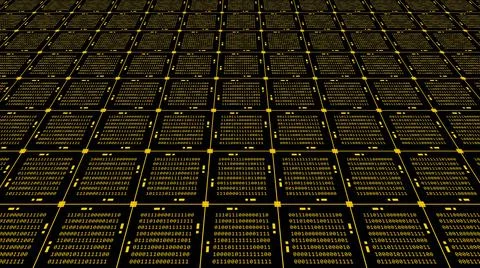 Abstract graphics technology background in orange - blocks of binary code Illustrazione stock