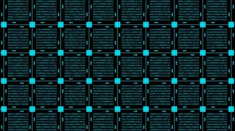 Abstract graphics technology background in turquoise - blocks of binary code Illustrazione stock