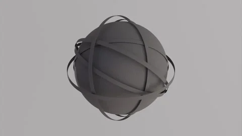 Abstract Graphite Ball With Seamless Rotation Rings On Grey Background Stock Footage 255865467