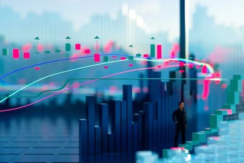 Abstract graphs and statistics against the background of a sunny sky. The t.. Stock Photos