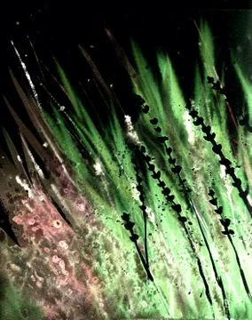 Abstract grass in the wind, dark and neon colors. Stock Illustration