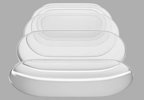 Abstract gray 3d background with glass transparent oval plate shape row. Crystal Stock Illustration