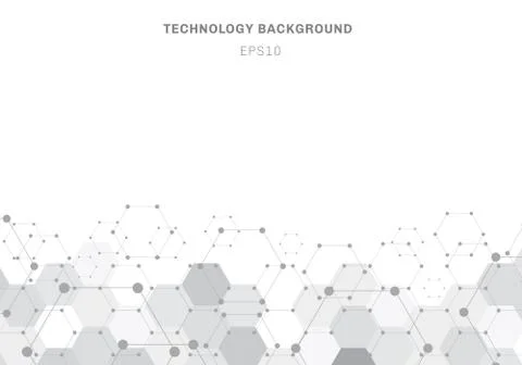 Abstract gray hexagons pattern molecule on white background with copy space Stock Illustration