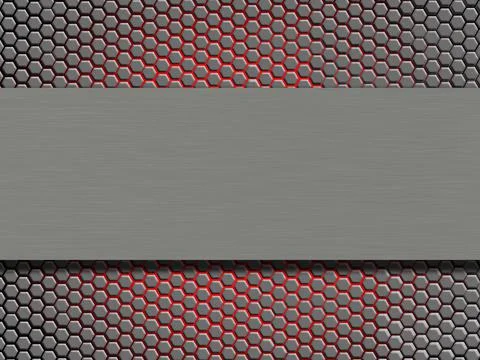 An abstract gray honeycomb pattern on red neon background with space for text 스톡 일러스트