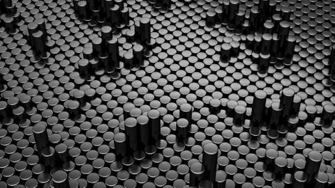 Abstract gray metallic chrome background with cylinders. Ceramic round tiles. Stock Illustration